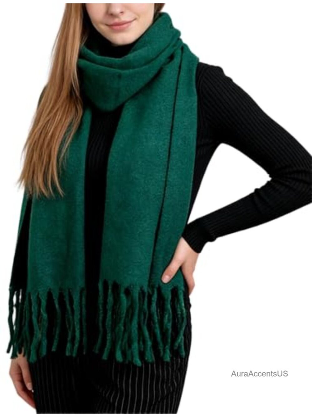 Warm Cashmere-Feel Oversized Winter Scarf Shawl Wrap with Fringe